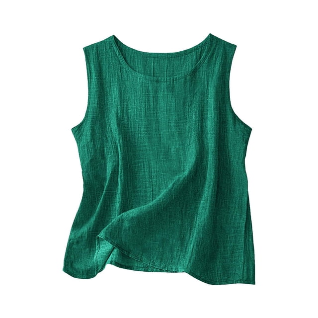 QHFBli Débardeurs en Coton et Lin pour Femmes Confortables pour l'Été Sans Manches Col Rond Chemise Décontractée Blouse Ample