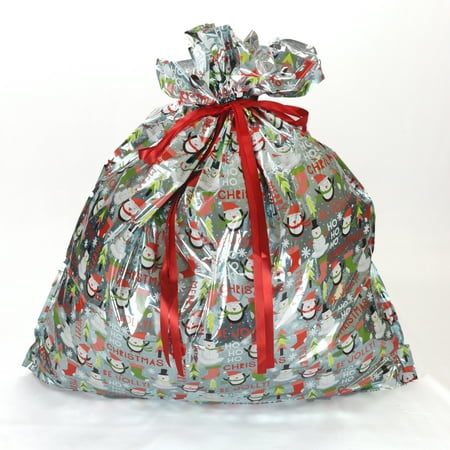 Wrap In A Hurry Christmas Super Jumbo Gift Sack, Blue Snowman, 1 Count