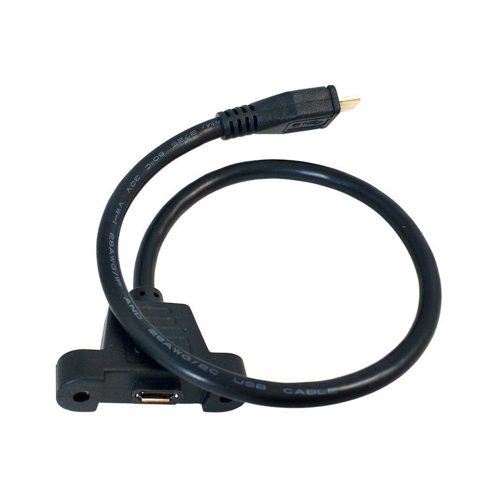 Cables Micro-USB 5pin Micro USB USB 2.0 Male Connector to Micro USB 2.0 Female Extension Cable with Screws Panel Mount Hole Cable Length: 30cm, Color: Black