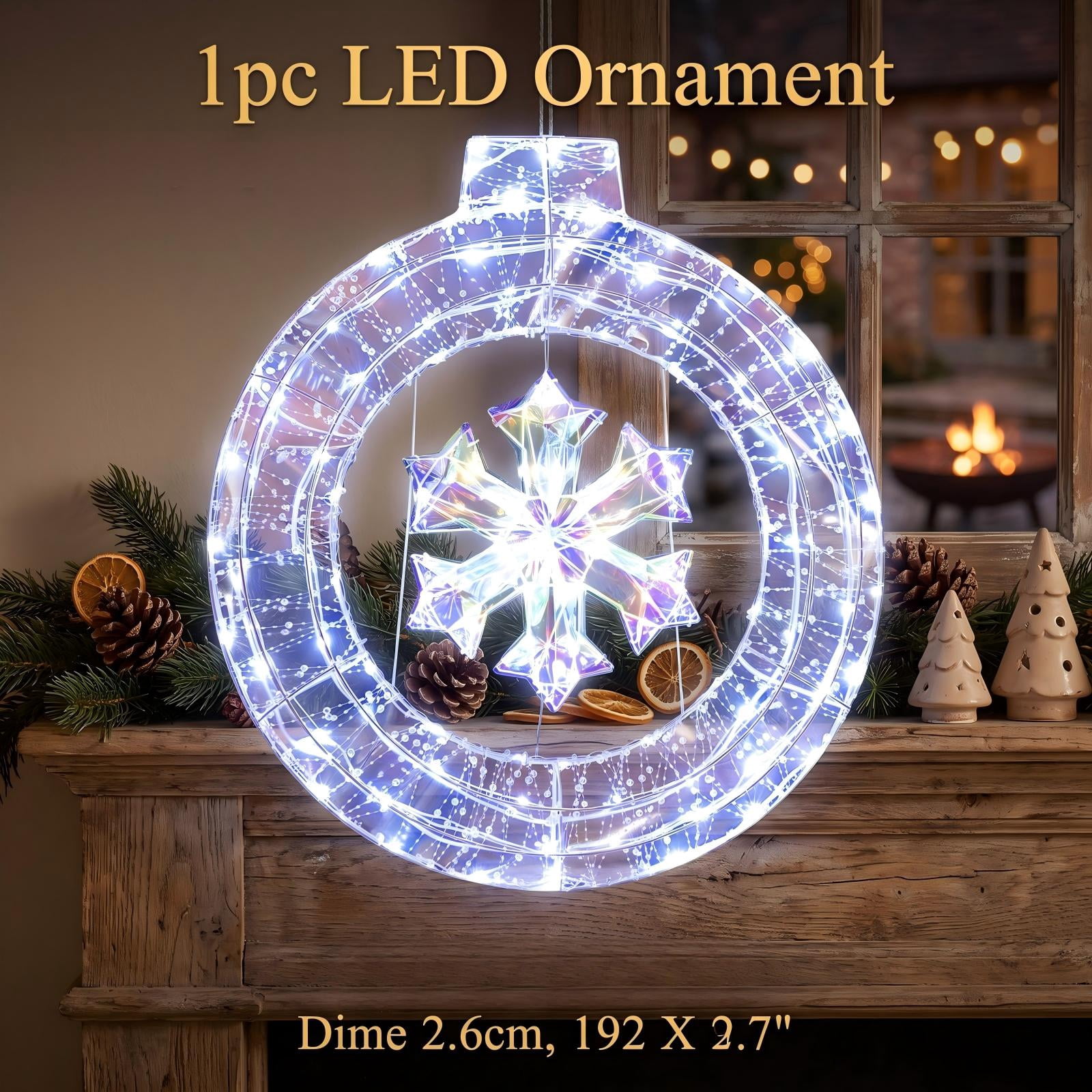 RUIE 33 Inch Lighted Christmas Snowflake Ornament with 128 Cold White LED Lights, Hanging Ring and Support Bracket for Indoor Outdoor Holiday Door Decoration, Cold White