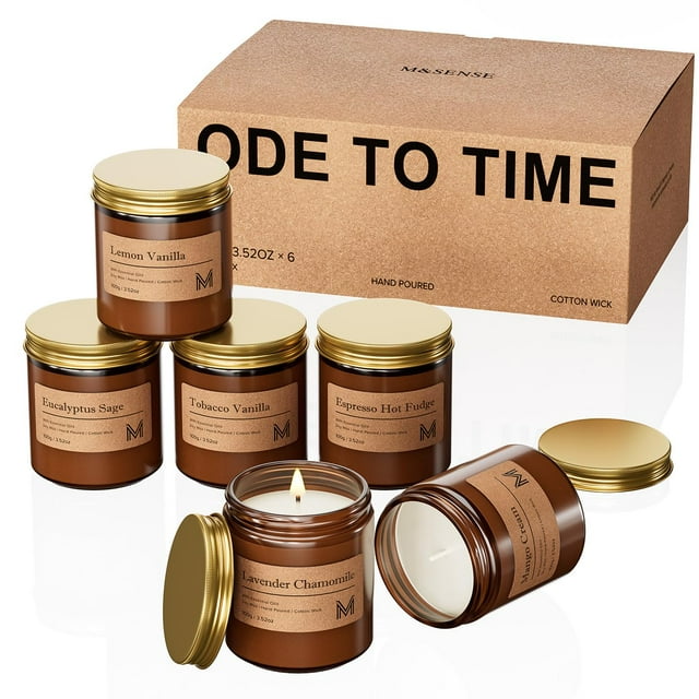 Set de regalo de velas aromáticas M&SENSE de Candles, paquete de 6, tarro ámbar