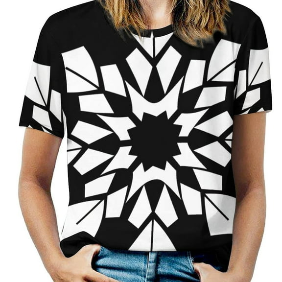 Bohemian Pattern Womens Casual Crew Neck Short Sleeve Pleated Tops Blouses Fashion Clothes 2025