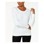 KAREN SCOTT Womens White Stretch Cable- Knit Long Sleeve Crew Neck Sweater Petites PS