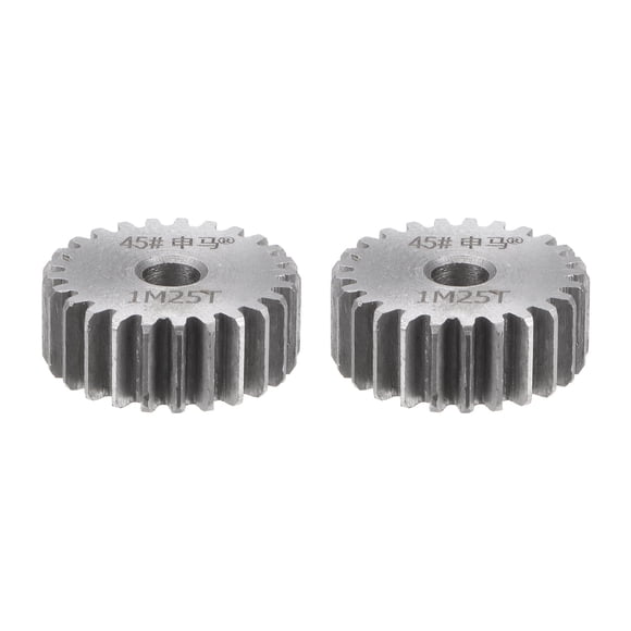 Unique Bargains Straight Spur Gear 12mm Inner Aperture 25T 1 Module 45# Steel Motor Gear, 2Pack