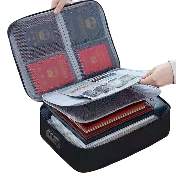 Billuyoard Caja de almacenamiento de archivos ignífuga, segura y portátil para el hogar, organizador de archivos impermeable. Almacenamiento y organización del hogar negro