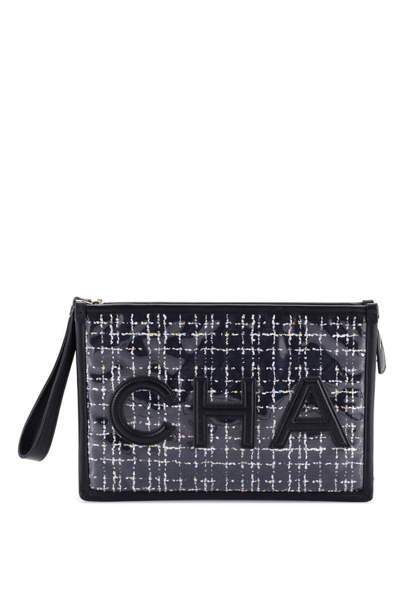 Pre-Owned Logo Wristlet Clutch PVC Over Quilted Tweed Large By Rebag