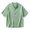 thumbnail image 5 of Men's Cotton Linen Shirts Solid Loose Short Sleeved Collar Buttons Top Soft Comfort Casual Tee Shirts Holiday Street Clothing Summer Beach Wear, 5 of 7