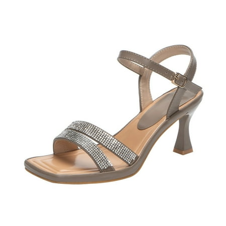 

CAICJ98 Womens Sandals Women s Sandals Bohemian Sandals Women Dressy Summer Flat Elastic Ankle Strap T-Strap Braided Shoes Sandals Khaki