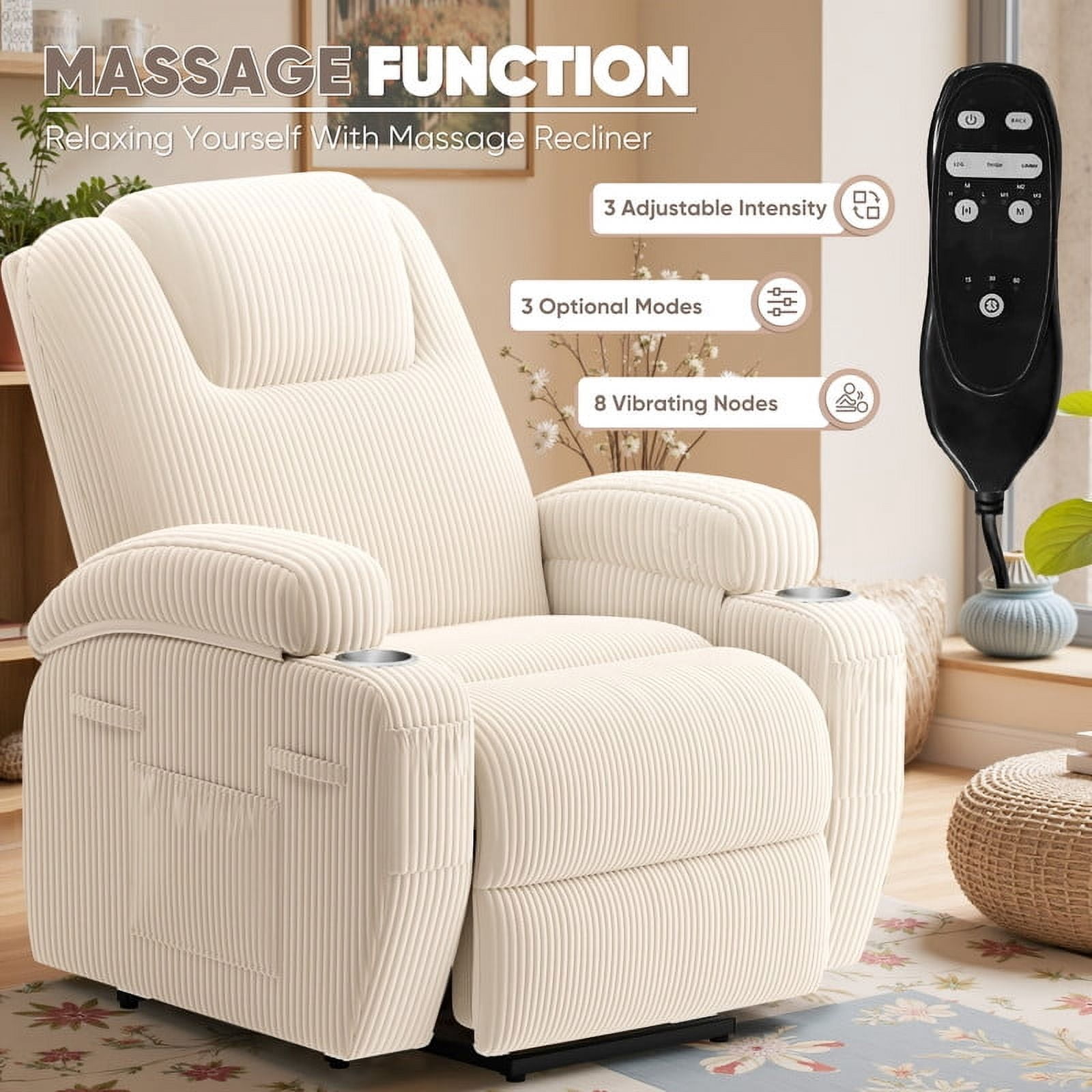 Homall Power Lift Recliner Chair with Massage for Living Room Recliner Chair for Elderly with Infinite Position Side Pocket and Saucer,Corduroy Beige