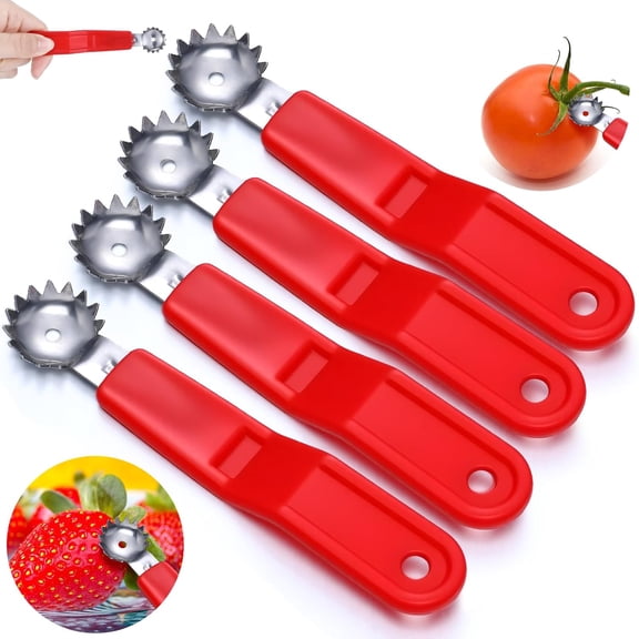 4 Pcs Stainless Steel Tomato Corer and Strawberry Huller, Multi-Purpose Fruit Stem Remover and Vegetable Baller for Salad and Dessert Prep, 4.5-Inch