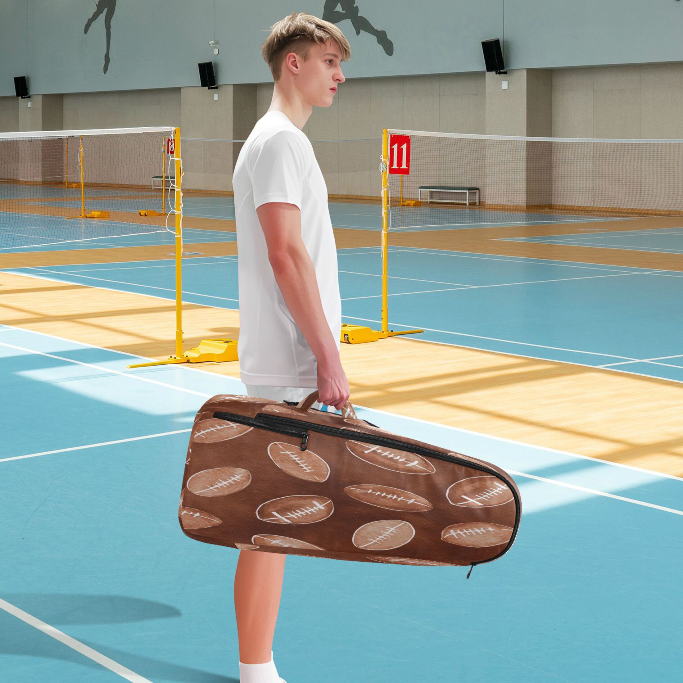 2 Racquet Holder Tennis Backpack Tennis Racket Covers Gym Bags Brown Rugby Balls Pattern