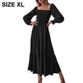 thumbnail image 2 of Vestido de mujer con escote cuadrado, manga larga, volantes, vestidos casuales largos, vestidos de fiesta de cóctel de cintura alta, 2 of 6