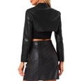 thumbnail image 3 of Chaqueta recortada de manga larga con cremallera y cuello alzado de cuero sintético para mujer INSPIRE CHIC XS negra, 3 of 6