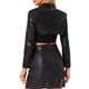 thumbnail image 3 of Chaqueta recortada de manga larga con cremallera y cuello alzado de cuero sintético para mujer INSPIRE CHIC XS negra, 3 of 6