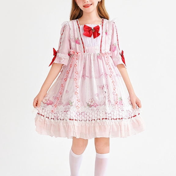 Bxsruta Girls Chiffon Lace Princess Dress for Kids Ages 4-12 Years Short Sleeve A Line Party Wear