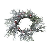Beautynvta Christmas Candle Ring Wreath, 7.87'' Snow Flocked Artificial Cedar Wreath with Red Berries, Fake Greenery Wreath for Home, Wedding, Christmas Holiday Table Decorations