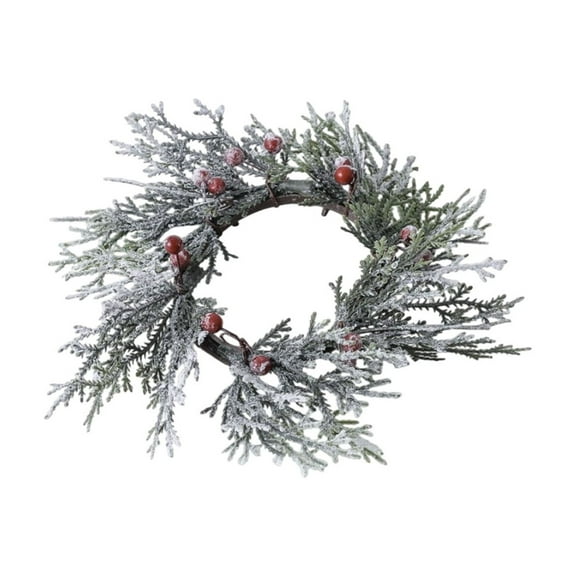 Bfogop Christmas Candle Rings Wreath Norfolk Pine Garland Red Berry Pinecones Wreaths Artificial Berries Snowy Pine Garland Candle Ring Holder for Christmas Wedding Home Table 10 Inch