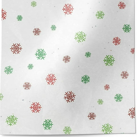 Green and Red Snowflakes Tissue Paper With Silver Glitter Accents - 20in. x 30in. Sheets - 20 Sheets (43B2005)