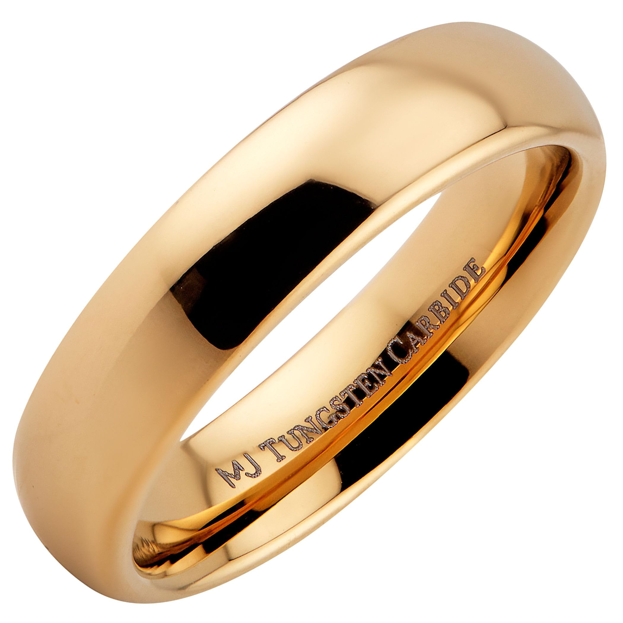 6MM Gold Plated Tungsten Carbide Wedding Band - Half Dome Classic Ring, Size 5, Comfort Fit