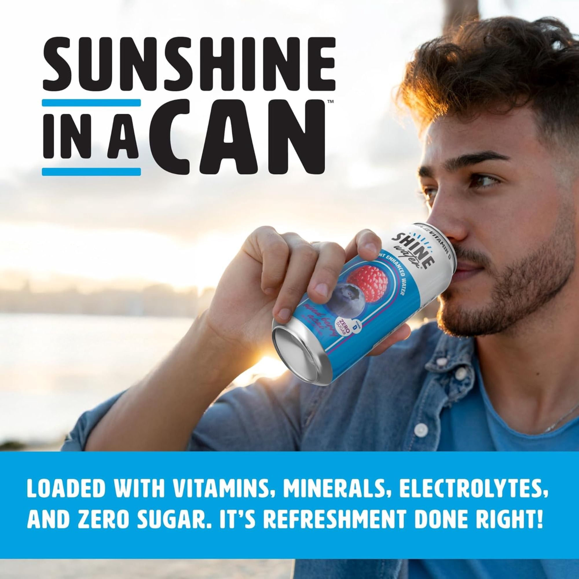 Shine Water Mixed Berry Acai Vitamin D Electrolyte Drinks 12-Pack, Sugar Free Flavored Water with Magnesium, Zinc & Antioxidants, Low Calorie Hydration