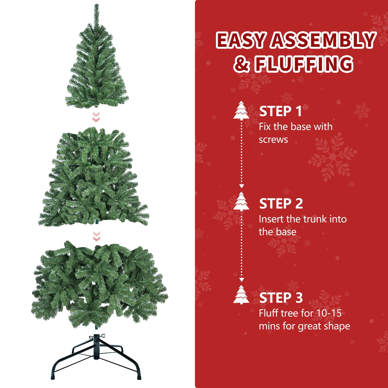 7ft Artificial Christmas Tree with 774 PVC Tips, Hinged Branches, Metal Stand