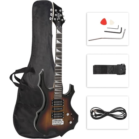 Glarry Cool Burning Fire Style Electric Guitar Christmas gift for Beginner Guitar Lover with Accessories Pack (Black)
