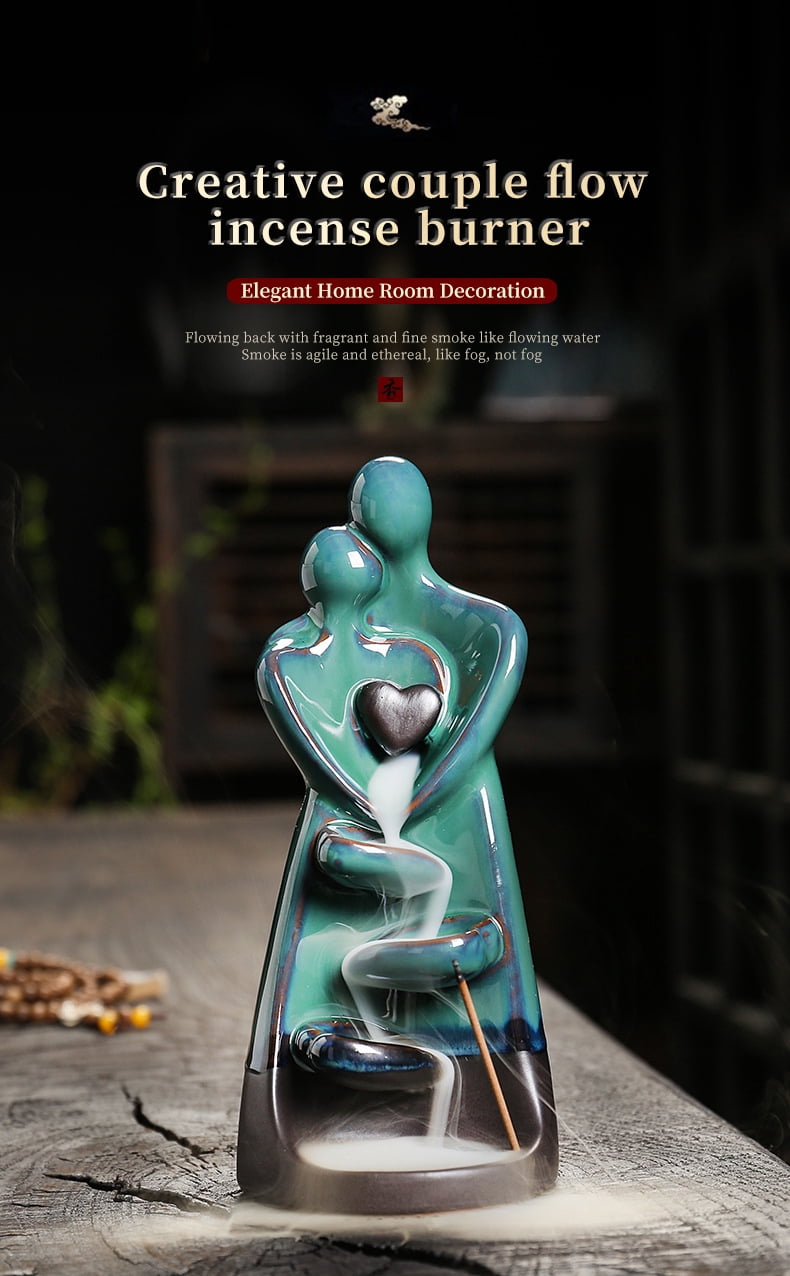 Backflow Incense Holder Ceramic Hug Couple Incense Burner, Handmade Waterfall Incense Burner, Home Decor Aromatherapy Ornament