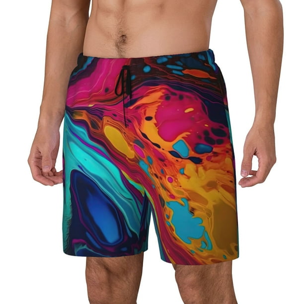 Balery Colorful Abstract Swirls Bañador para hombre, shorts de playa de secado rápido con entrepierna y forro de compresión-Small