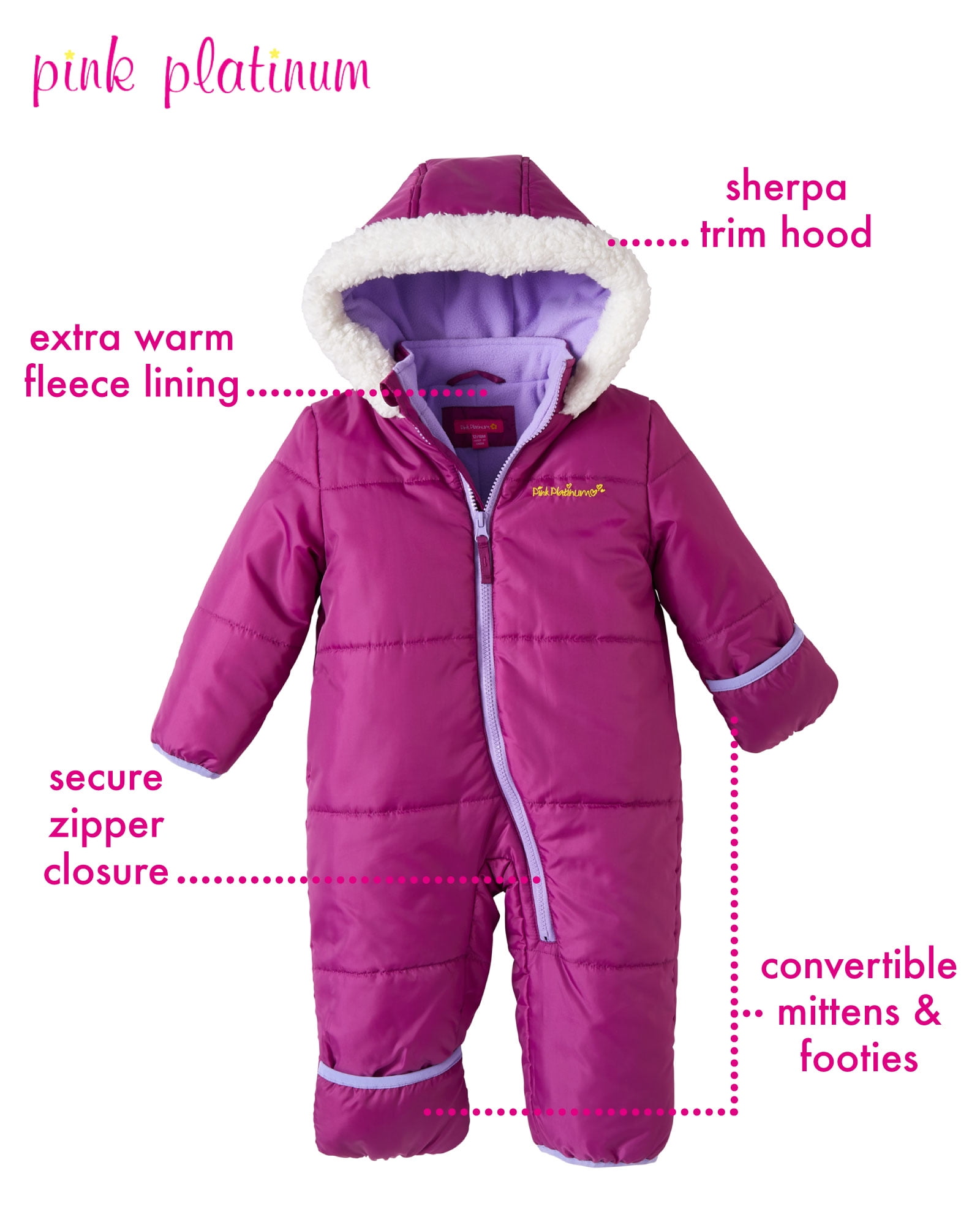 Pink Platinum One-Piece Puffer Winter, Snowsuit (Girl's)