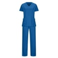 thumbnail image 6 of Cavosen Nursing Uniform Sets Scrub for Women Blue 2 Piece Outfit with Pocket Stretch Soft Workwear Short Sleeve V-Neck Long Pants Nurse Uniform Solid Loungewear Lightweight M, 6 of 6
