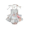 thumbnail image 1 of xiaxaixu Bébé Fille Été Romper, Cravate Sans Manches Épaule Col Carré Imprimé Floral Romper Robe, 1 of 7