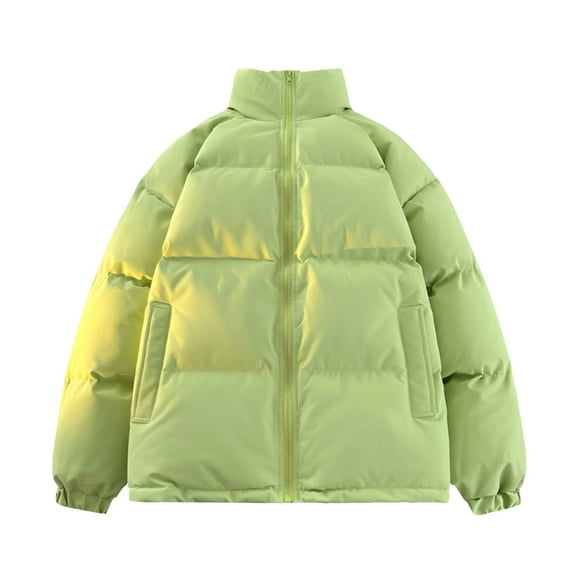 Wyobmus Men's Oversized Padded Jacket Fashion Solid Color Stand Collar Warm Bread Coat Long Sleeves Hoodless Zipper Casual Coat Green