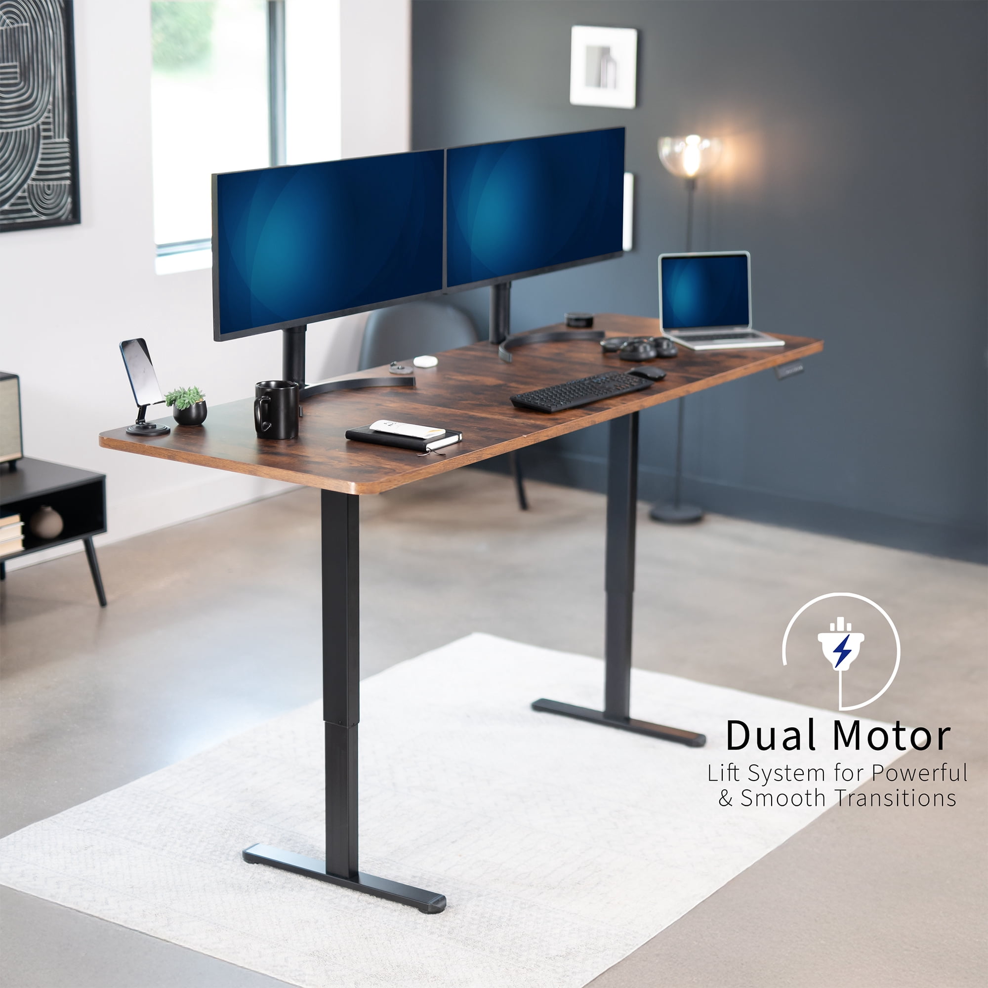 VIVO Electric Dual Motor 83” x 30” Standing Desk, Vintage Brown Top, Black Frame