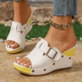 thumbnail image 2 of Rokment Women's Studded Buckles Platform Wedge Mules Slip on Sandals Fashion Casual Suede Peep Toe Color Block Chunky High Heels Summer Dressy Slides Yellow Size 7, 2 of 6