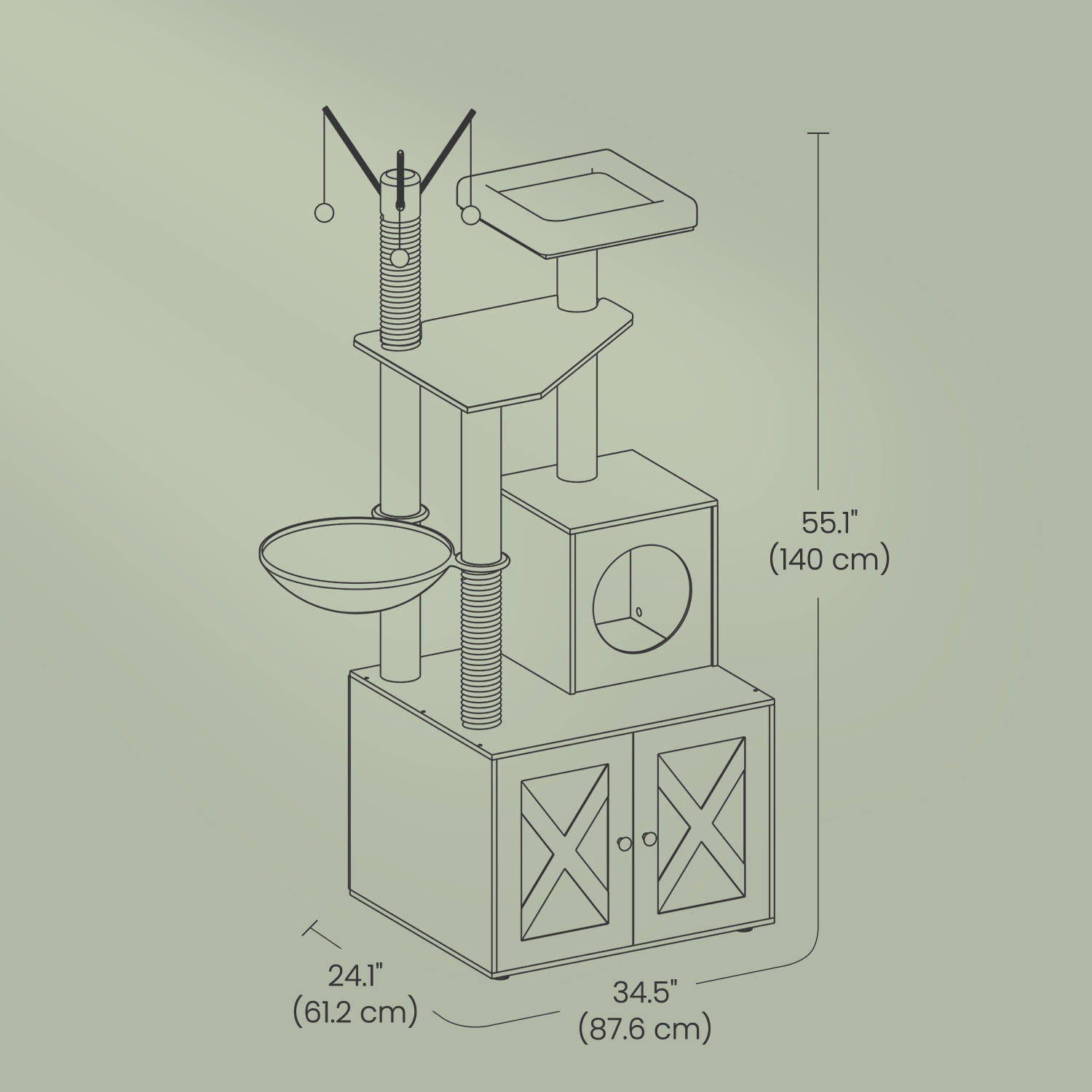 LEDREM 55.1" 2-in-1 Cat Tree & Litter Box Enclosure, Modern Cat Tower with Scratching Posts, Removable Toys, Space-Saving Design, Misty Gray