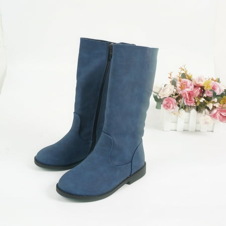 

Kids Girls Side Zip Leather Boots For Fall Winter New