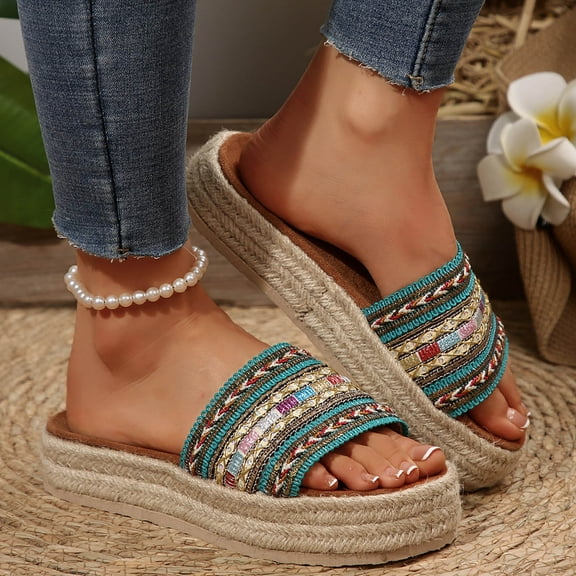 Aloohaidyvio Sandals Women Platform Slides Straw Slippers Summer Shoes Cute Beach Sandals for Women 2025