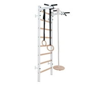 BenchK 221 White + A204 Wall bars with fixed steel 6-grip pull-up bar and gymnastic accessories