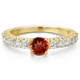 thumbnail image 3 of Gem Stone King 14K Yellow Gold Red Garnet and Lab Grown Diamond Engagement Ring for Women | 1.20 Cttw | Round 5MM | Gemstone January Birthstone | Size 5, 3 of 6