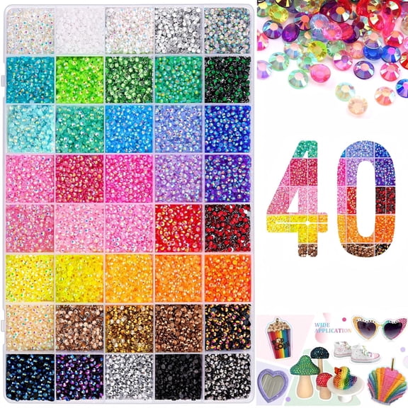 40000Pcs Bedazzling Kit, 40 Colors Bedazzler Kit with Rhinestones, Complete Bedazzle Kit with 3mm Vibrant Sparkling Flatback Gems for Nail Art, Shoes, Tumblers, and DIY Crafts