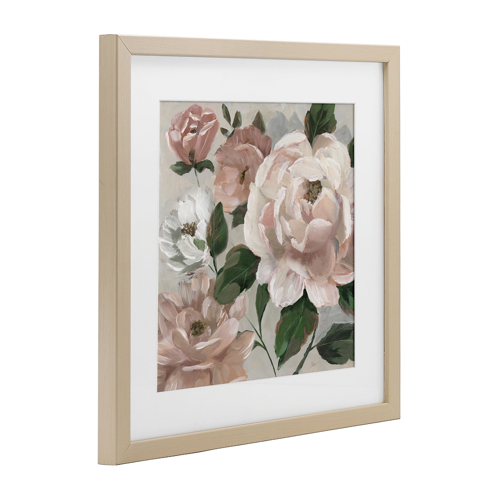 Stupell Industries Delicate Blush Peonies with Leaves Birch Framed Print Under Glass, design by Nan