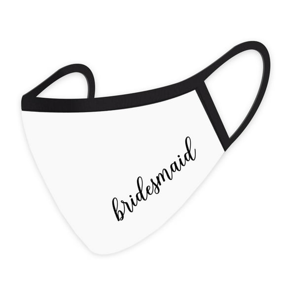 Koyal Wholesale Wedding Face Mask, Bridesmaid Design, White Cloth Face Masks with 1 Replaceable PM 2.5 Filter, 1-Pack