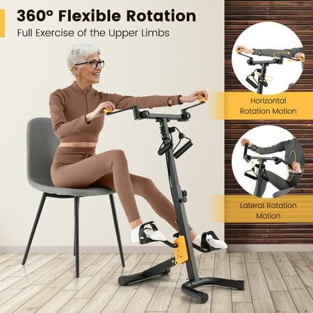 Costway - Folding Pedal Exercise Bike with Adjustable Resistance Full body Home Rehab Machine - Black/Yellow