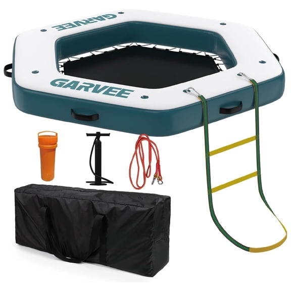 EuKer Hexagon Inflatable Dock 8ft x 8.5ft, Floating Platform with Mesh Swim Area for Boats, Pool, Lake