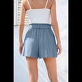 thumbnail image 4 of Pantalones Cortos Casuales de Verano para Mujer con Lazo y Cintura Anudada y Bolsillos. Azul Gris S, 4 of 7