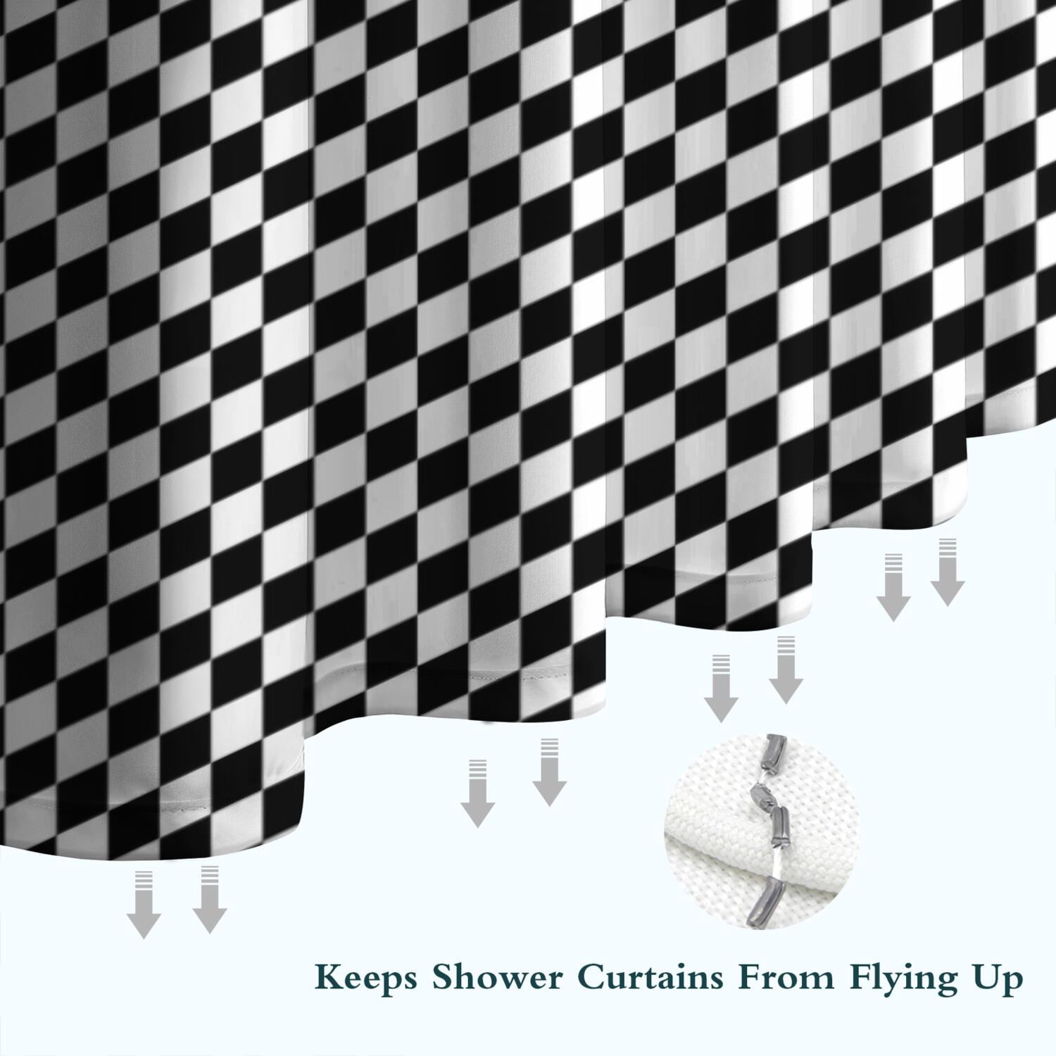 Black White Small Checkered Pattern Shower Curtain 84"x72" ,Bathroom Decorative Shower Curtains Set with 12 Hooks,Modern Waterproof Washable Shower Curtain