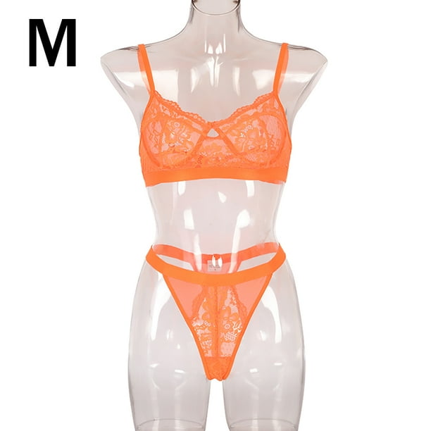Encaje sexy conjunto de ropa interior sujetador ropa interior regalo para mujer naranja fluorescente M 2 piezas Jumpingount XX000054 29 Bodega Aurrera en linea