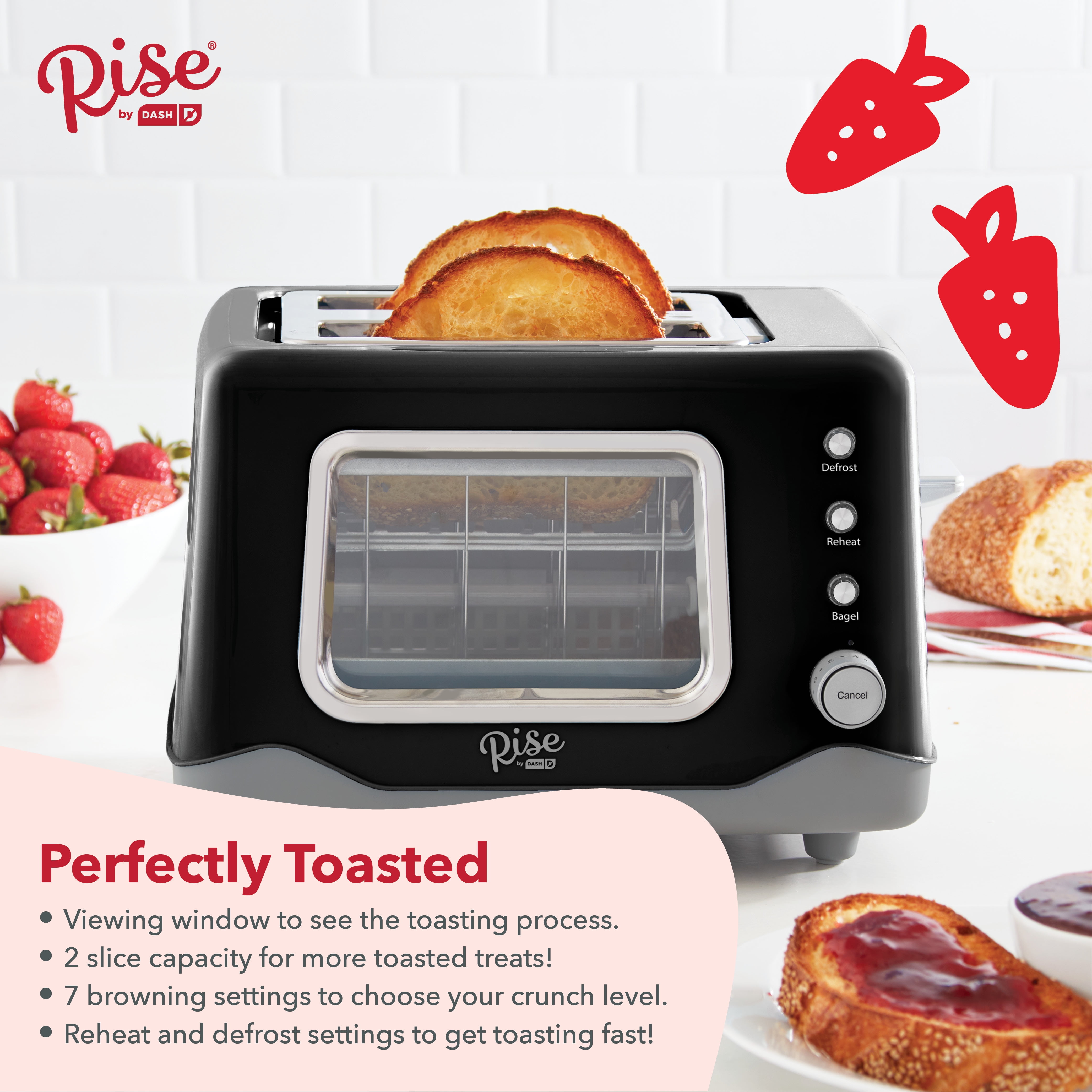 Rise By Dash 6065231 7.9 x 12.2 x 9.5 in. Metal Black 2 Slot Toaster