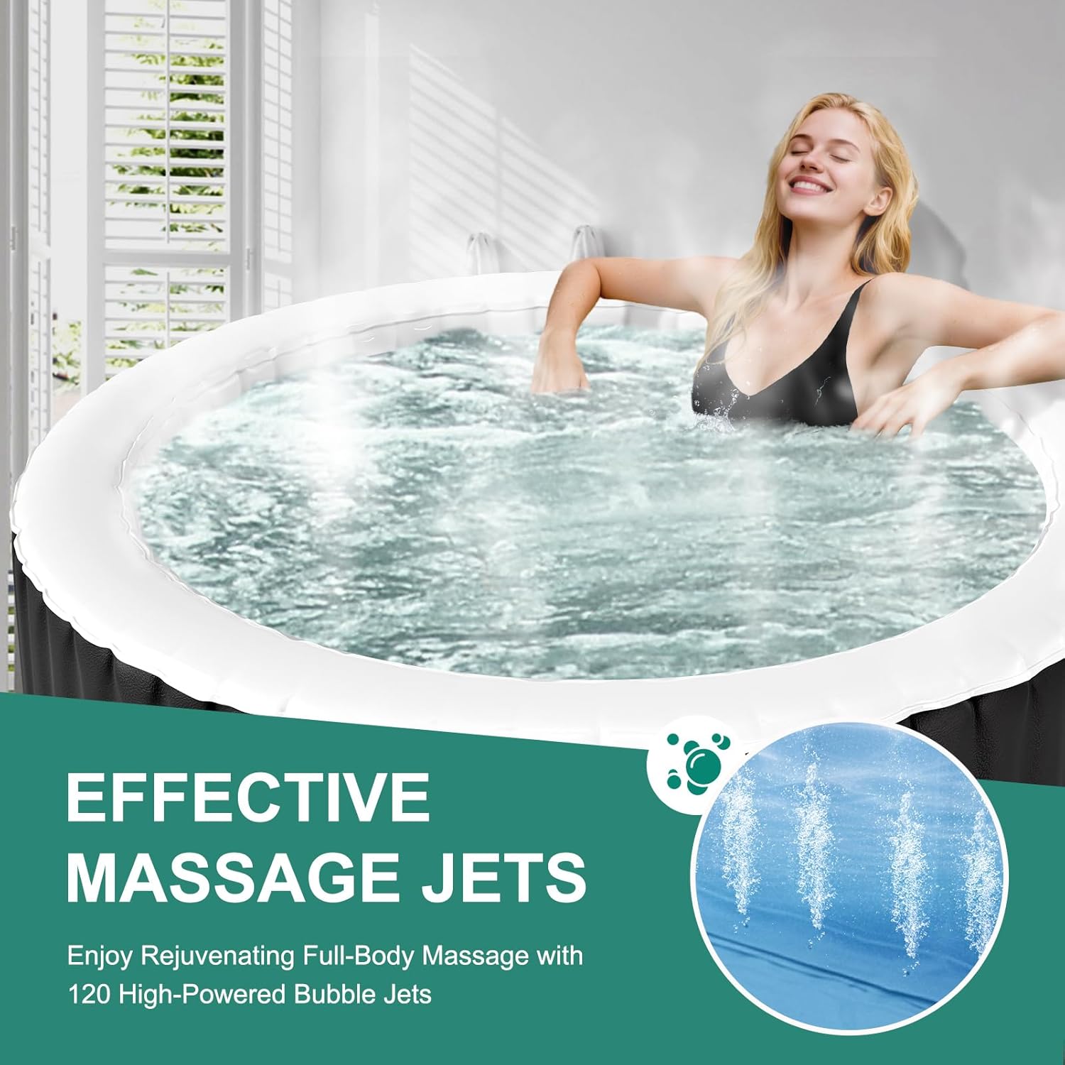 MOPHOTO 2-4 Person Inflatable Hot Tub, Round Portable Blow up Hot Tub, Leak-Proof PVC Outdoor Spa with 120 Air Jets, Insulated Cover & Heater Pump(71"*71"*25")