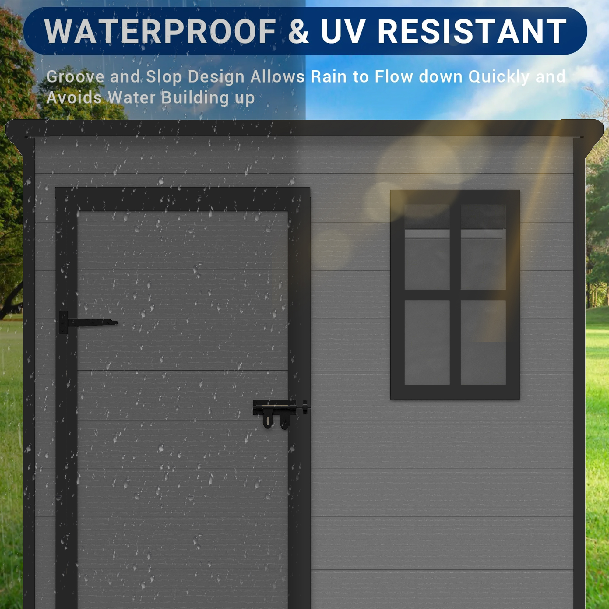 MRUAKA Storage Shed 5×3 FT, Resin Sheds & Plastic Outdoor Storage with Floor Outdoors Garden Tool Shed Tuff Outside Patio Shed with Lockable Door for Bike,Dark Gray,